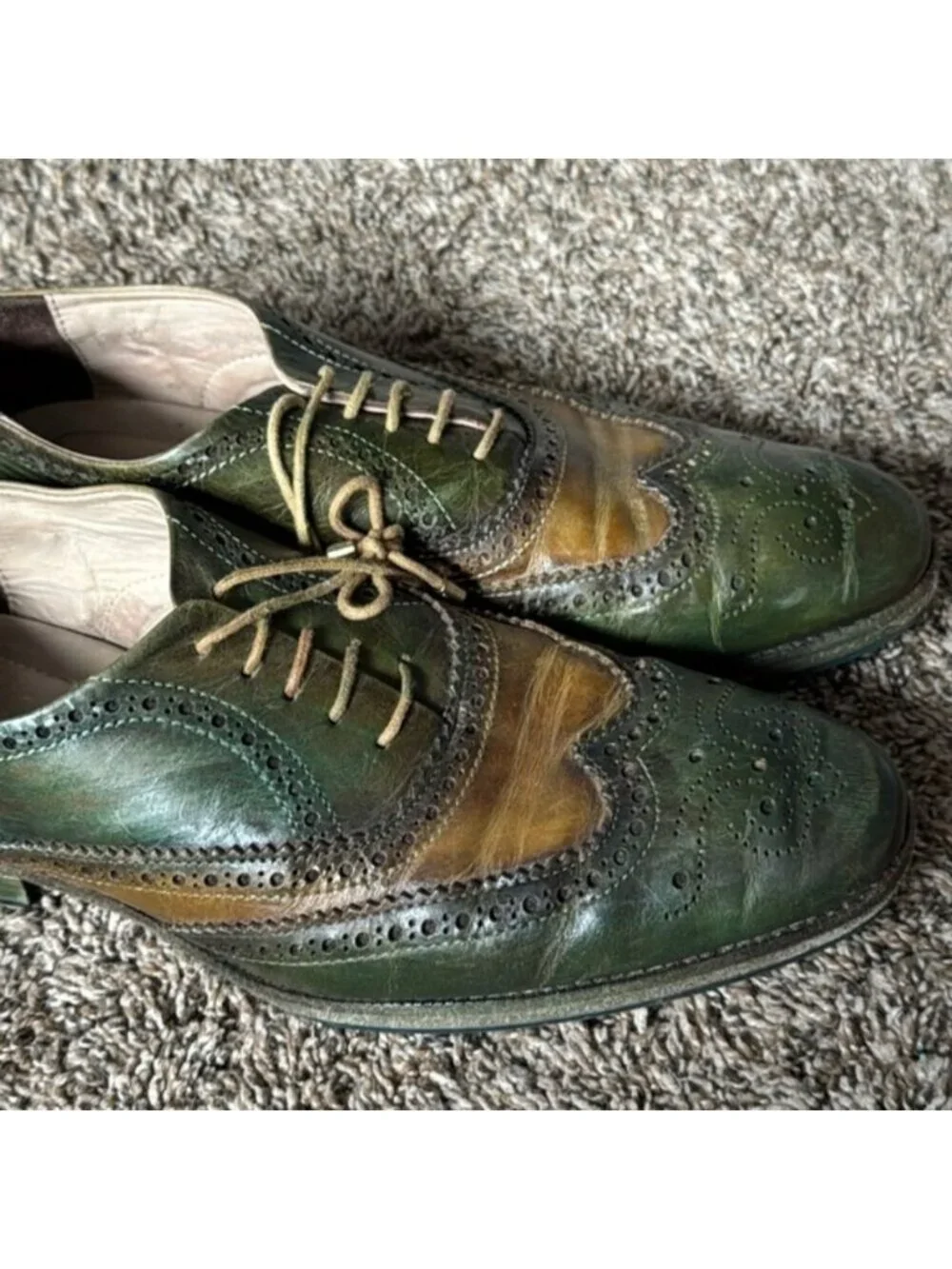 Lethato Wingtip Green Brown Men's Dress Shoe Size 9.5/10